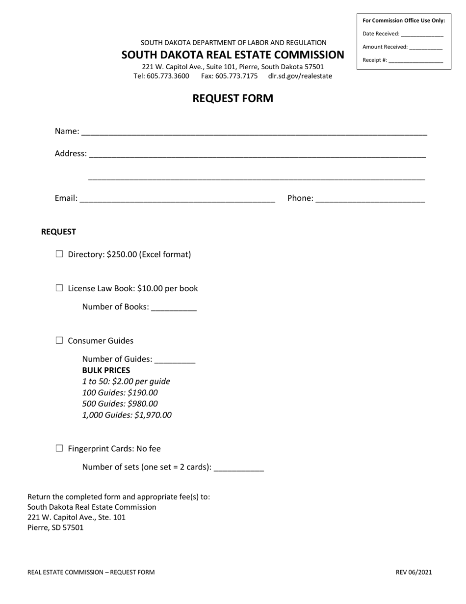 Request Form - South Dakota, Page 1