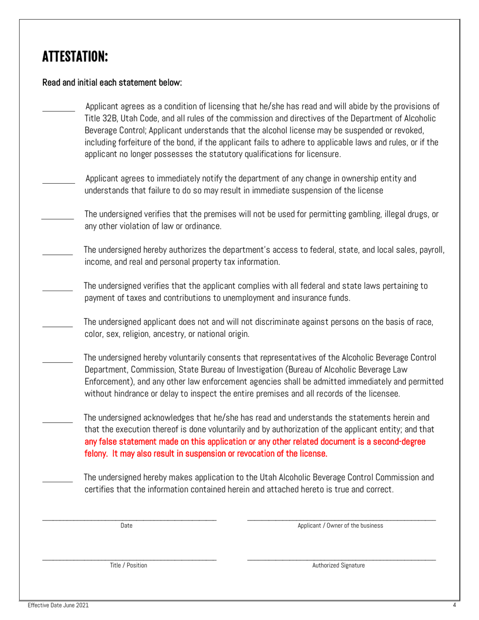 Off-Premise Beer Retail License Application - Utah, Page 4