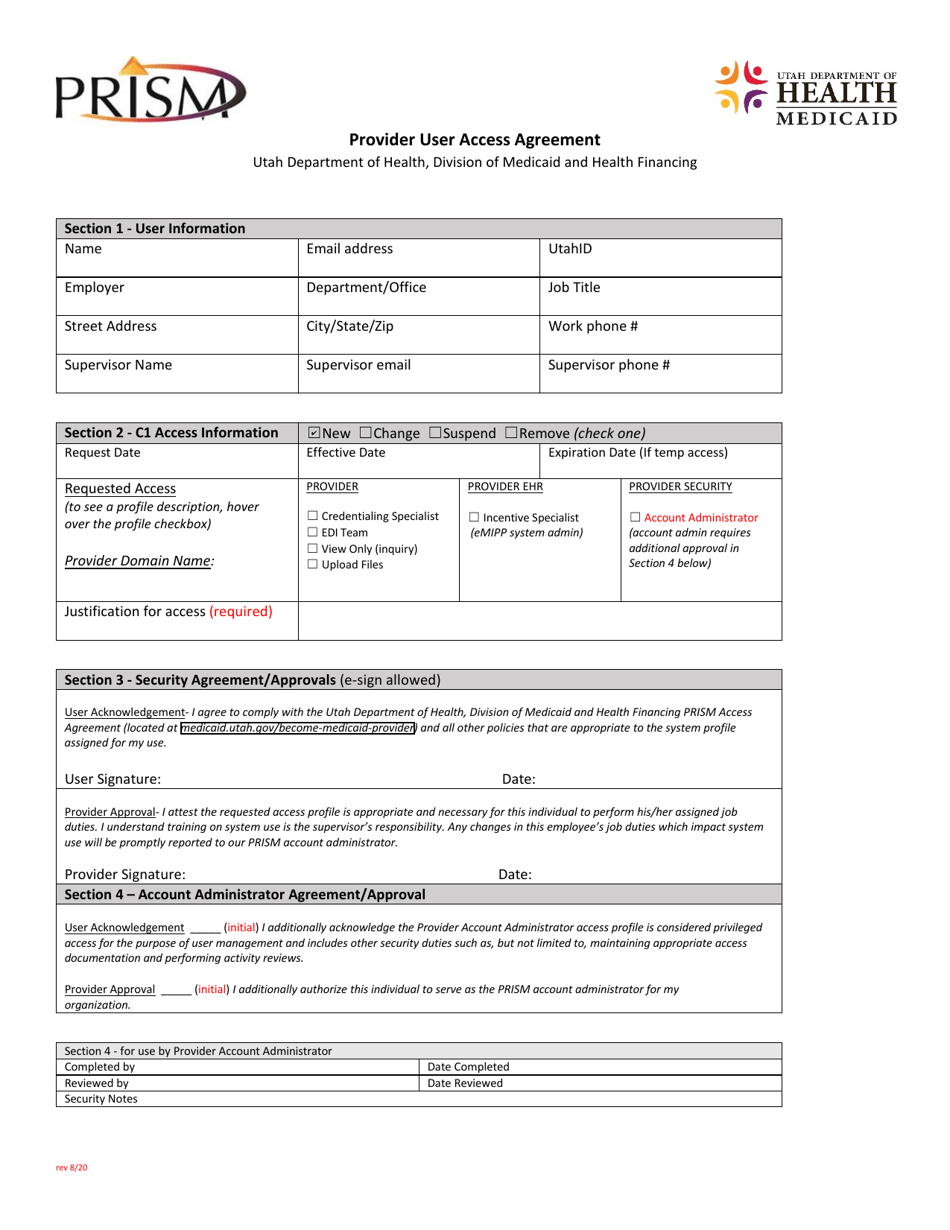Provider User Access Agreement - Utah, Page 1