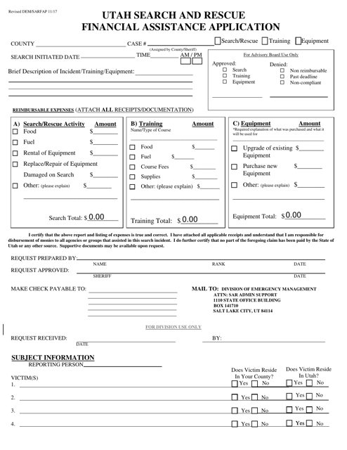 Search and Rescue Application Form - Utah