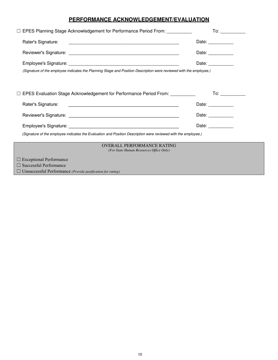 Position Description / Employee Performance Evaluation Form - South Carolina, Page 10