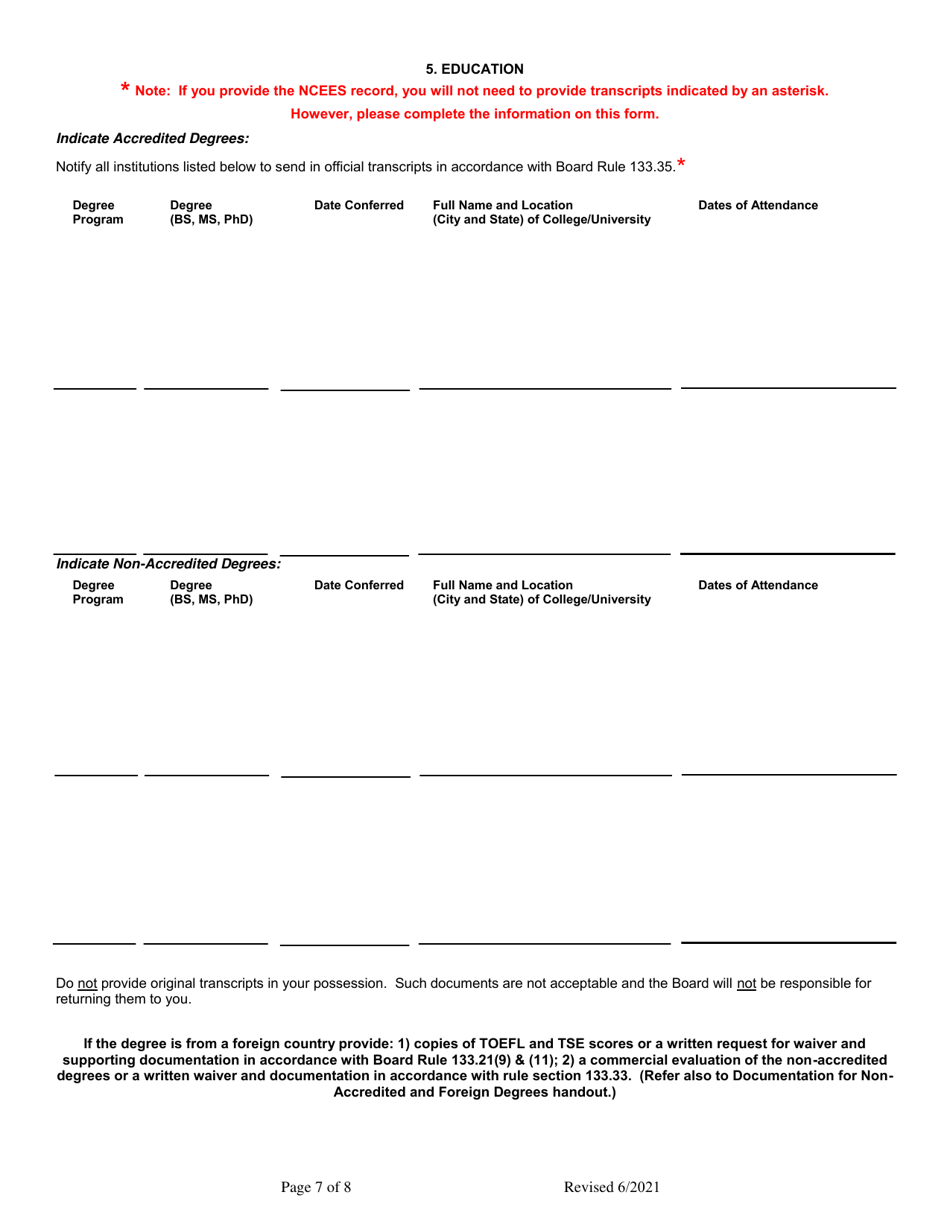 Application for Original License or Re-licensure in Texas - Texas, Page 7