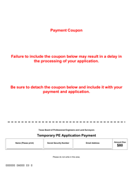 Document preview: Application for Temporary Licensure - Texas