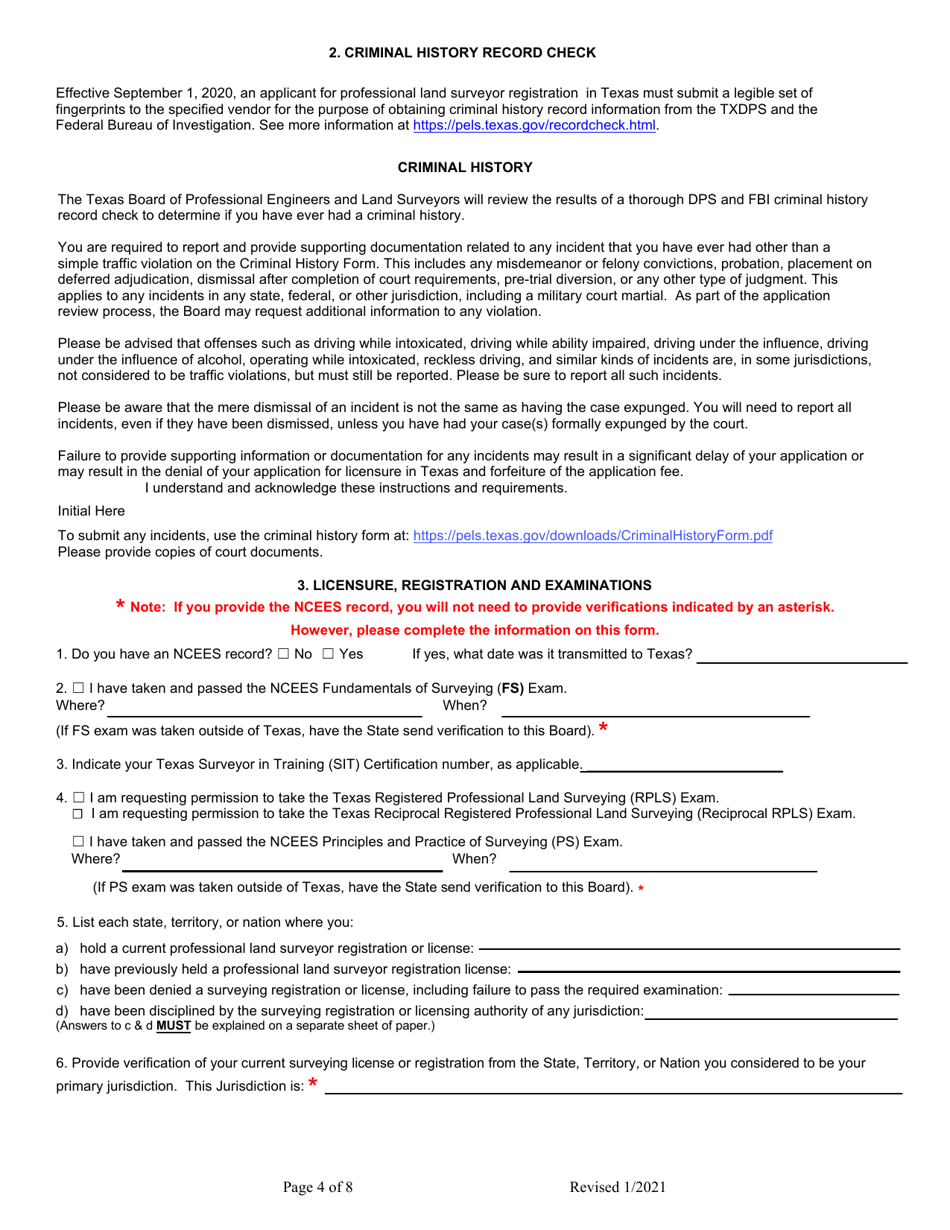 Application for Registration as a Professional Land Surveyor - Texas, Page 4