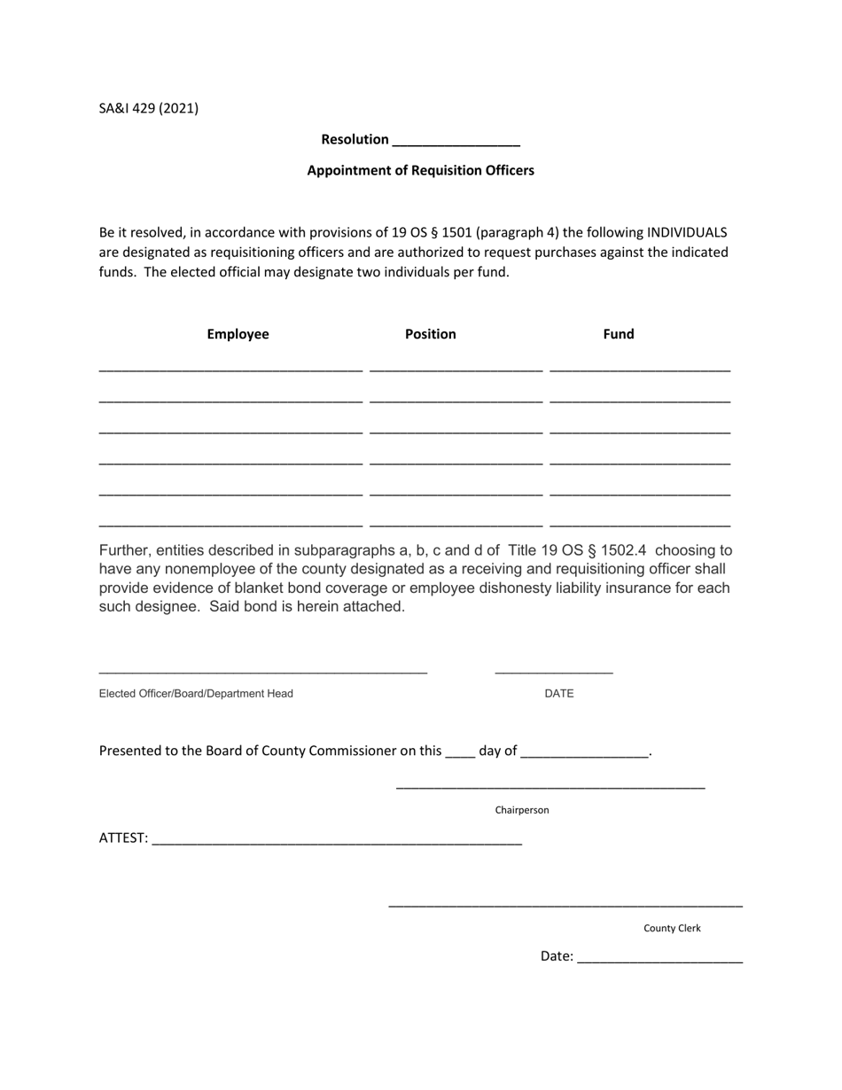 Form SAI429 Appointment of Requisition Officers - Oklahoma, Page 1