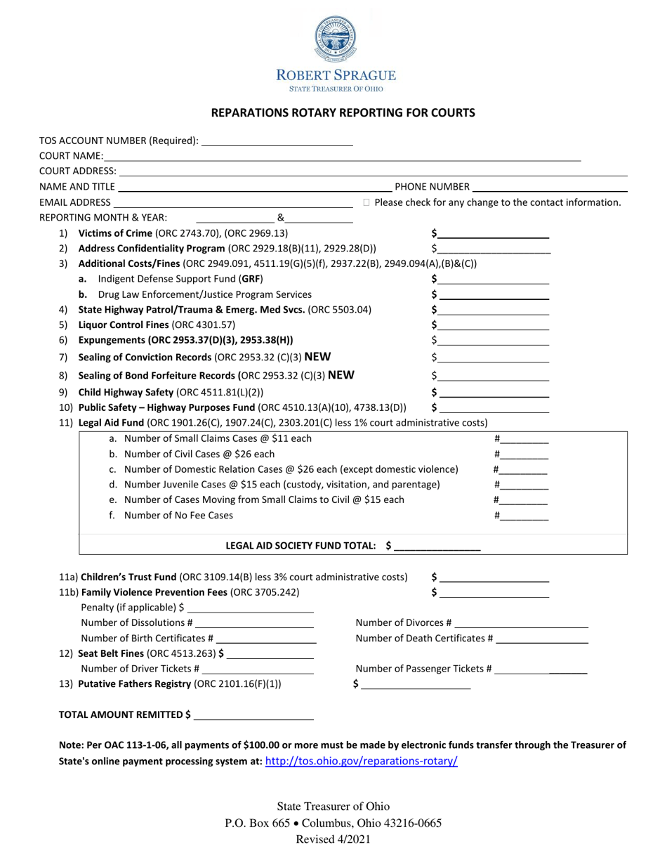 Reparations Rotary Reporting for Courts - Ohio, Page 1