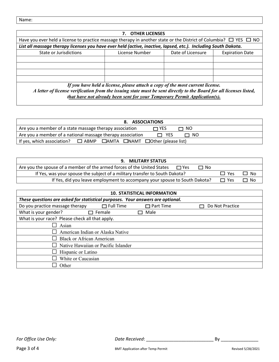 Application for License - After Temporary Permit(S) - South Dakota, Page 3