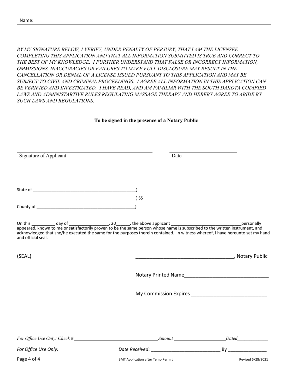 Application for License - After Temporary Permit(S) - South Dakota, Page 4