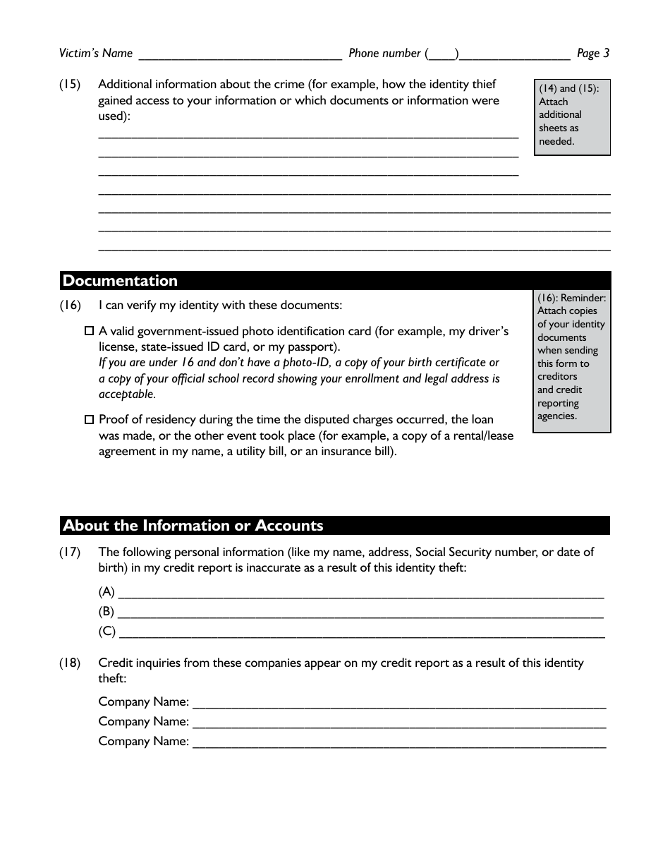 Identity Theft Victims Complaint And Affidavit Form Ftc Identity Theft Report Fill Out 3525