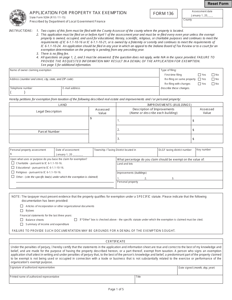 Form 136 (State Form 9284) - Fill Out, Sign Online and Download ...