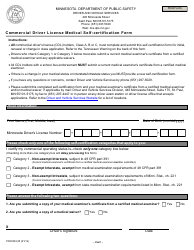Form PS33203 Commercial Driver License Medical Self-certification Form - Minnesota