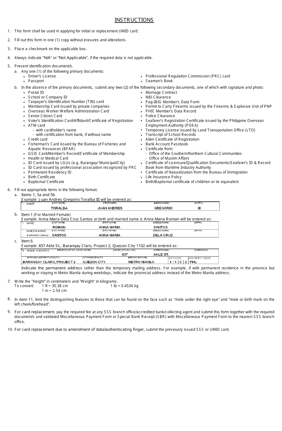Unified Multi-Purpose ID (Umid) Card Application Form - Philippines, Page 2