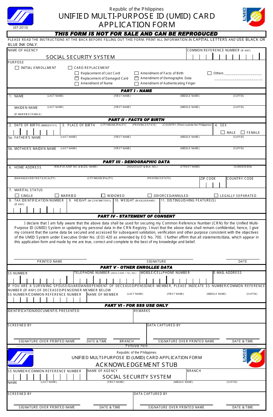 Philippines Unified MultiPurpose ID (Umid) Card Application Form