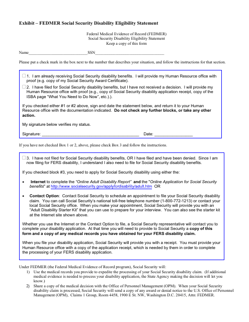 Exhibit - Fedmer Social Security Disability Eligibility Statement Download Pdf