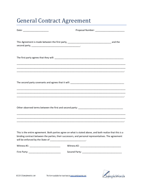 &quot;General Contract Agreement Template&quot; Download Pdf