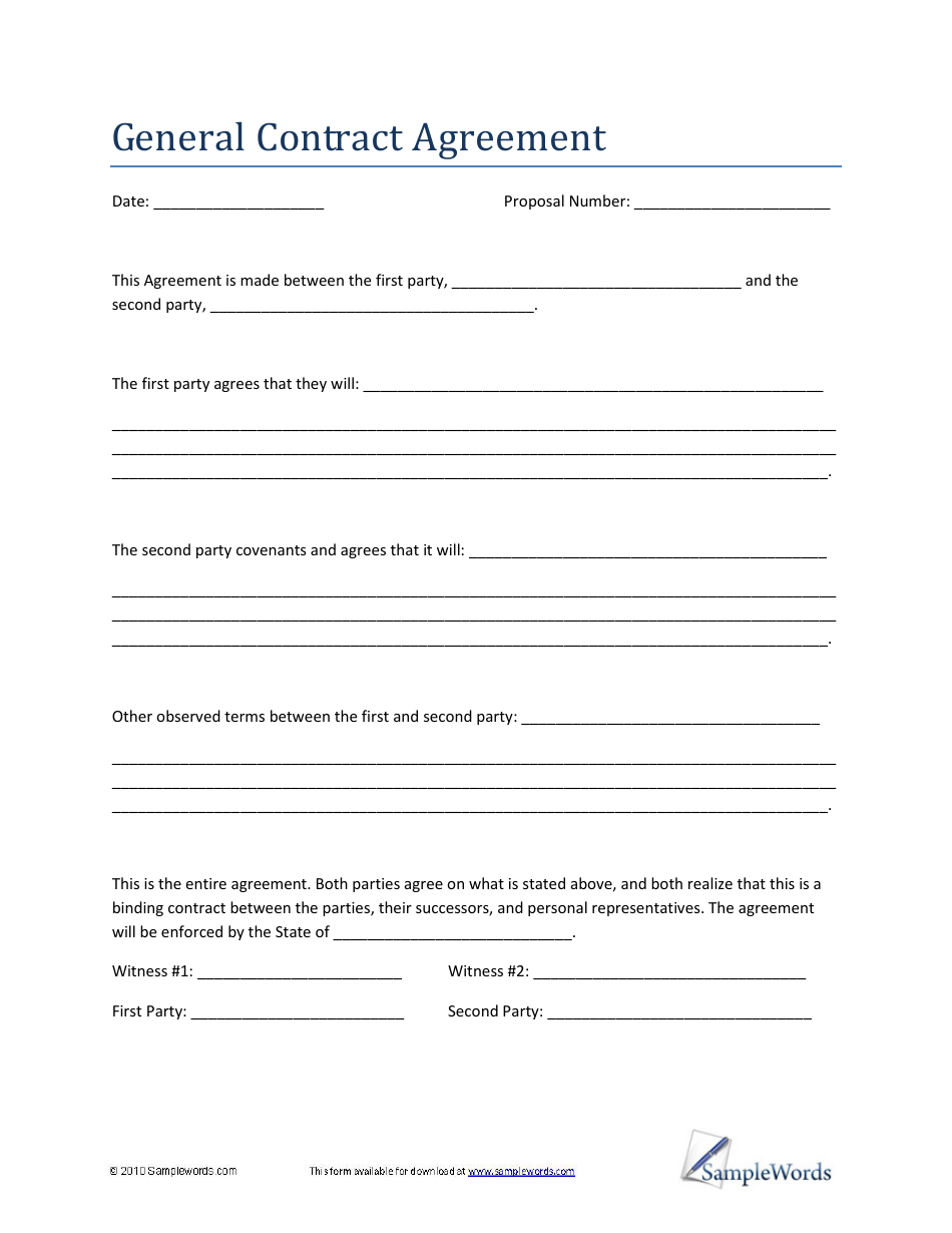 General Contract Agreement Template Fill Out, Sign Online and