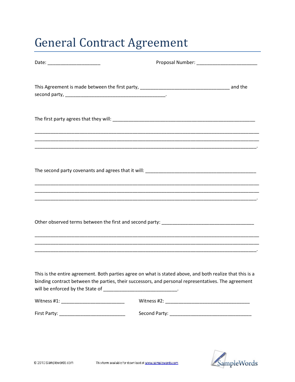 Blank Contract Forms Free Printable