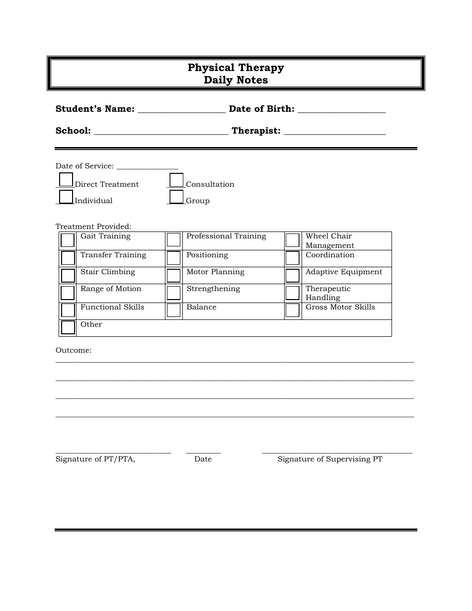 Daily Physical Therapy Notes Template Download Fillable PDF Within Psychologist Notes Template