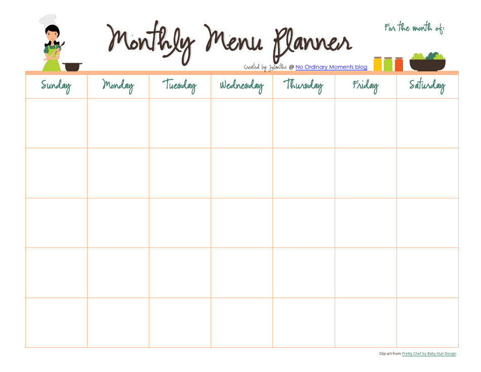 Monthly Menu Planner Template Free
