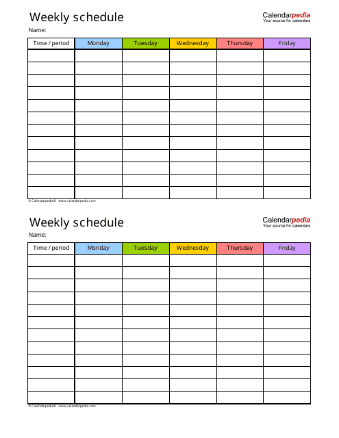 &quot;Multicolor Weekly Schedule Template&quot; Download Pdf