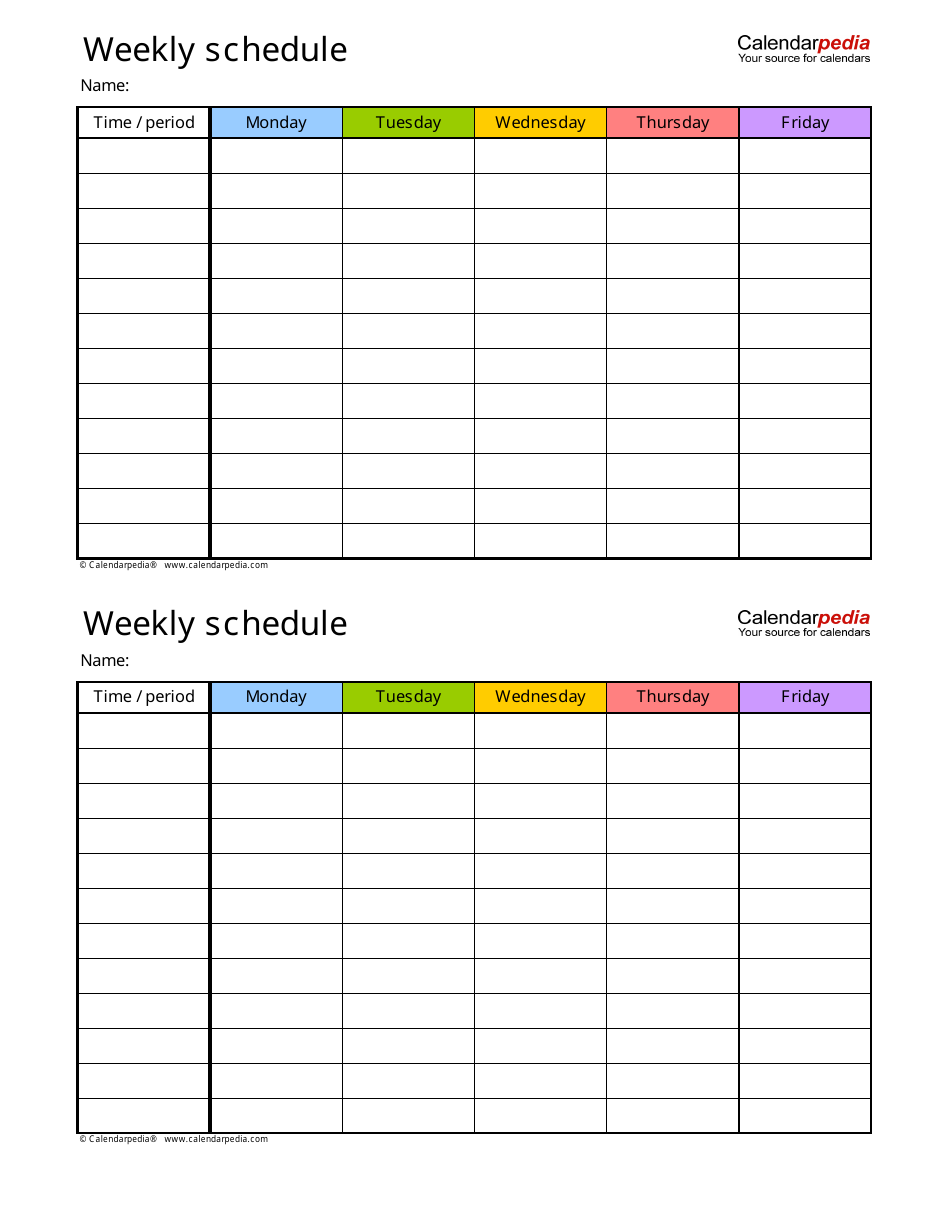 Multicolor Weekly Schedule Template Download Printable PDF | Templateroller