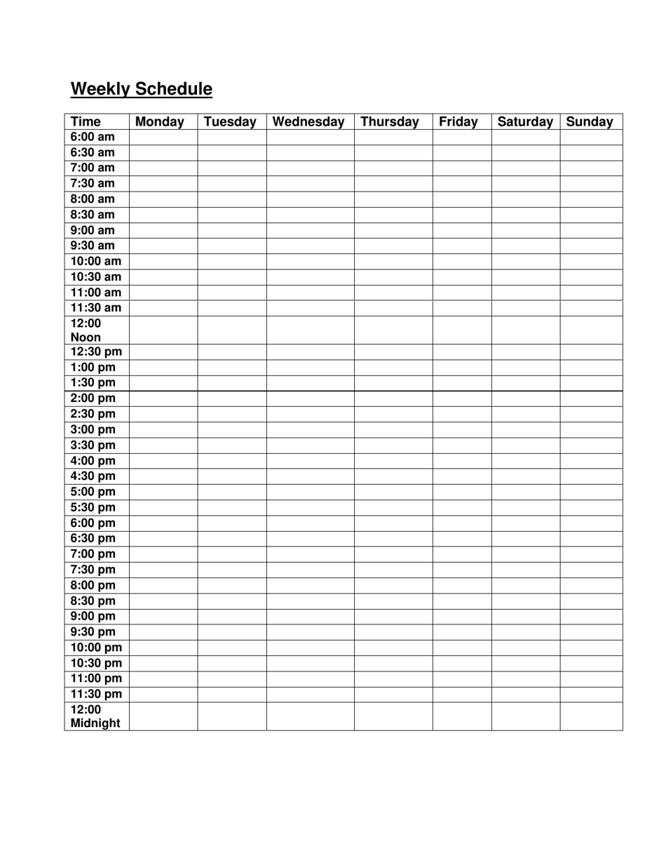 Weekly Schedule Template Download Printable PDF | Templateroller