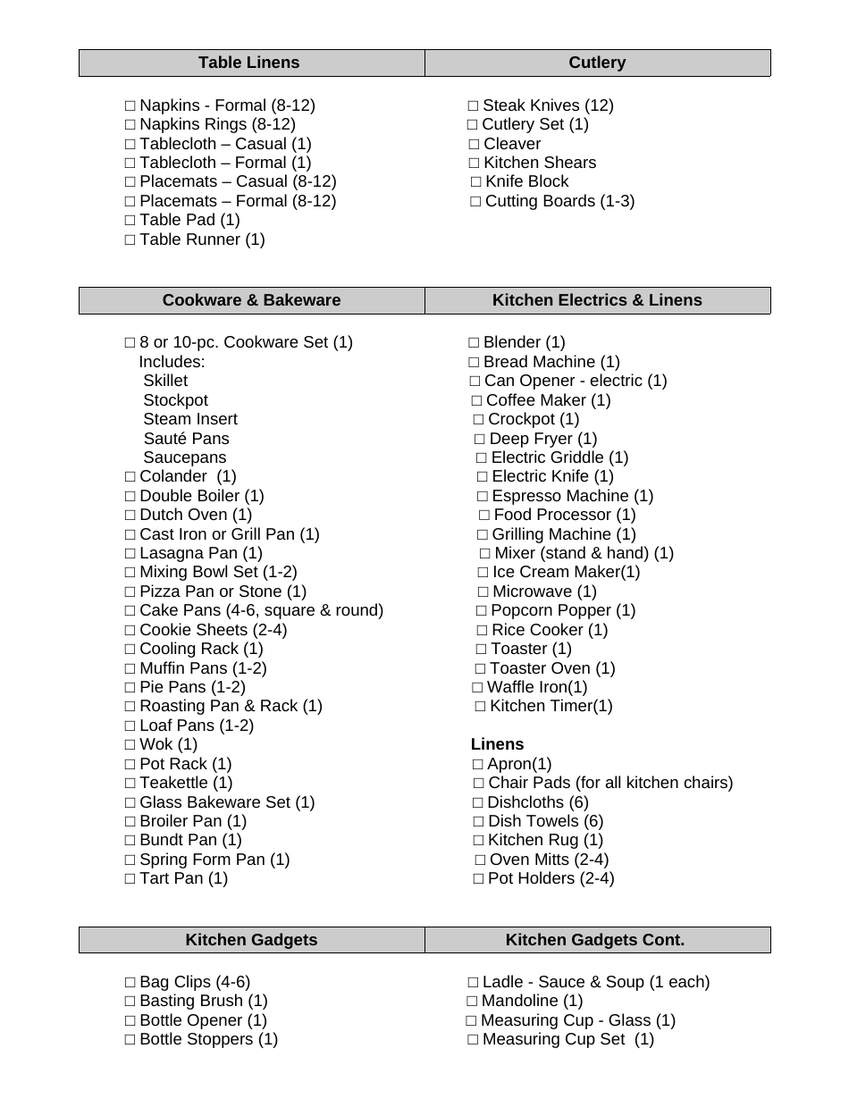 Bridal Registry Checklist Template, Page 2