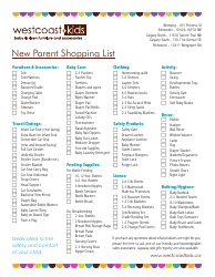Document preview: New Parent Shopping List Template