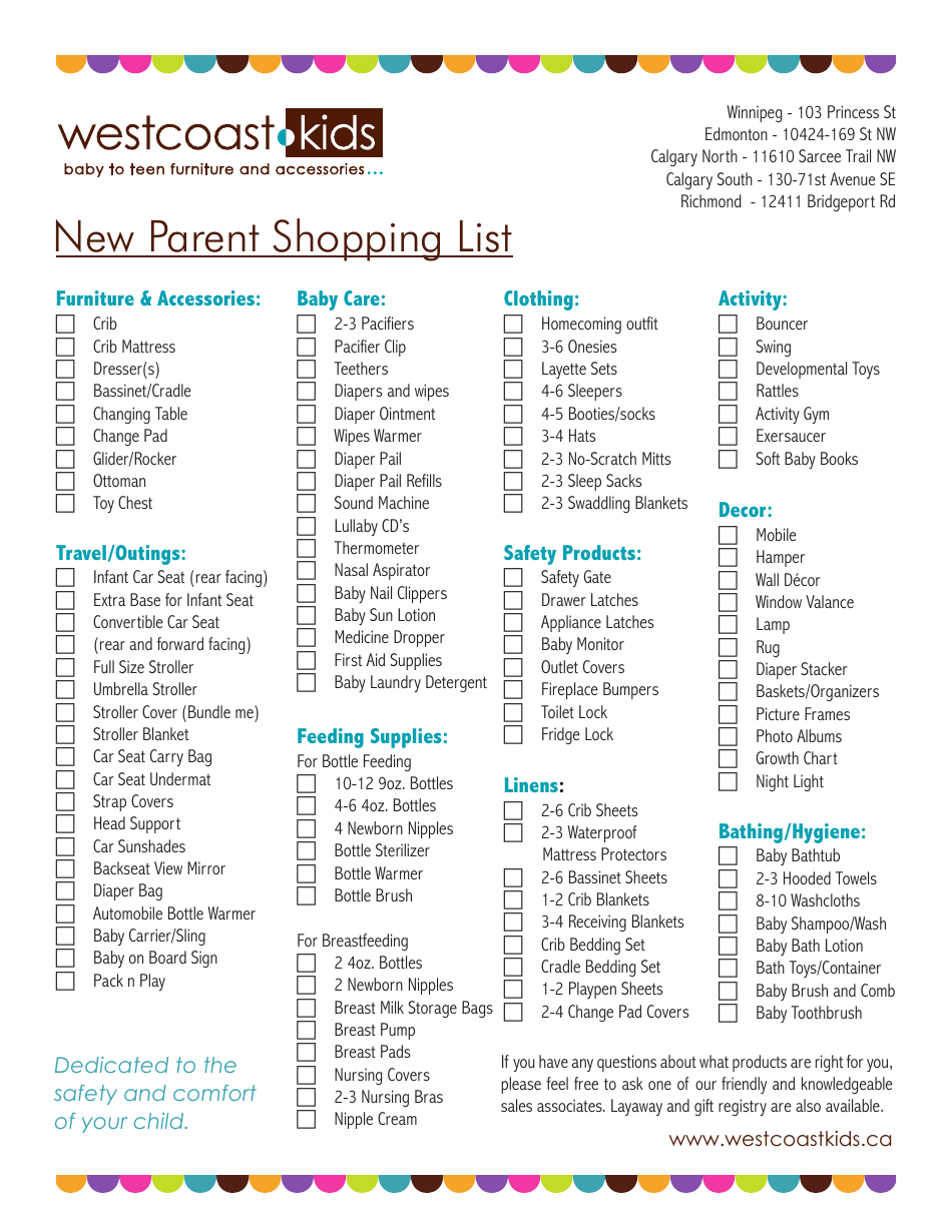 New Parent Shopping List Template - A comprehensive checklist for all your new parent shopping needs.