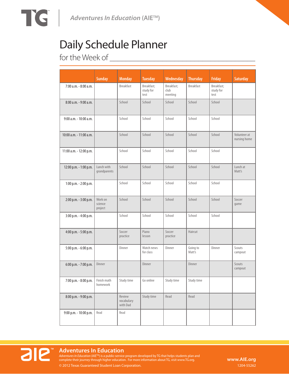 Daily Schedule Planner Template - Texas, Page 1
