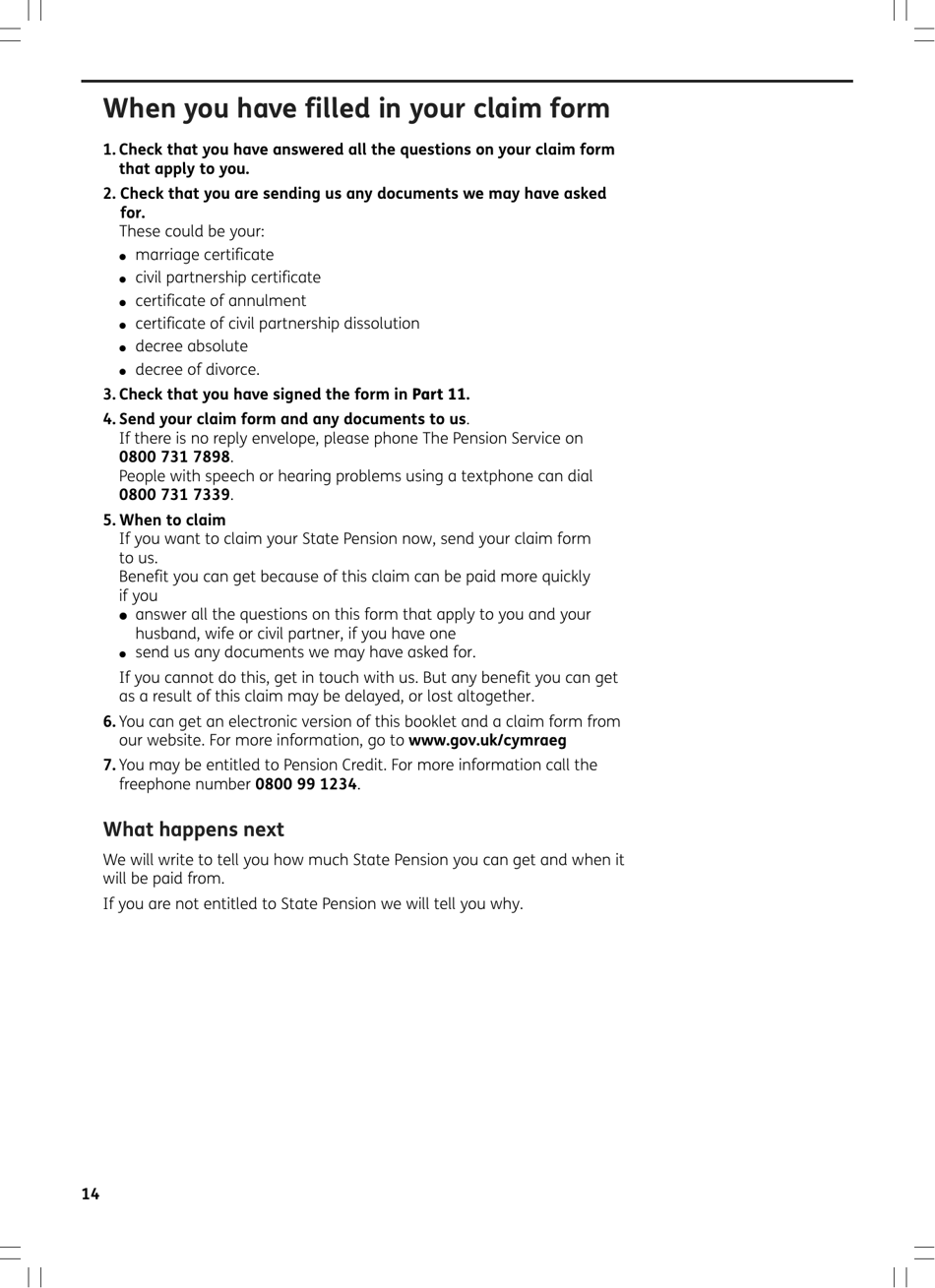 Form BR1 State Pension Claim Form - Born Before 6 April in 1951 (Men) or 1953 (Women) - United Kingdom, Page 14