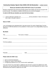 Document preview: Community Amateur Sports Club (CASC) Gift Aid Declaration - Multiple Donation - United Kingdom