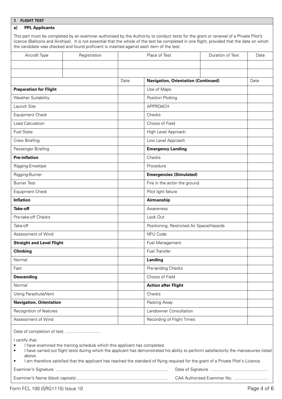 Form SRG1115 (FCL100) UK Private Pilots Licence or Commercial Pilots Licence Balloon / Airship Licence / Airship Rating / UK Flight Radiotelephony Operators Licence - Application - United Kingdom, Page 4