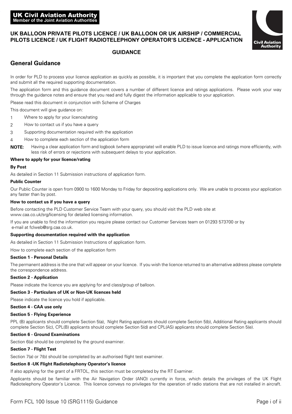 Form SRG1115 (FCL100) UK Private Pilots Licence or Commercial Pilots Licence Balloon / Airship Licence / Airship Rating / UK Flight Radiotelephony Operators Licence - Application - United Kingdom, Page 7