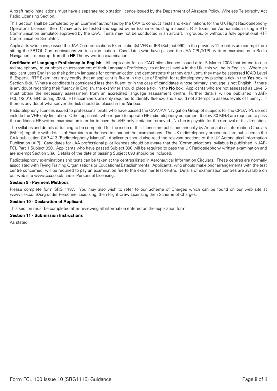 Form SRG1115 (FCL100) UK Private Pilots Licence or Commercial Pilots Licence Balloon / Airship Licence / Airship Rating / UK Flight Radiotelephony Operators Licence - Application - United Kingdom, Page 8