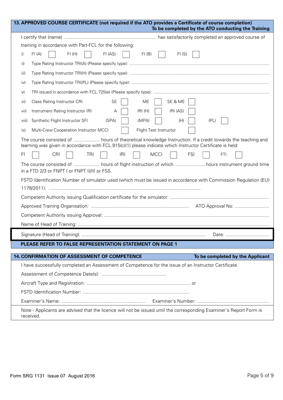 Form SRG1131 Application for Issue of an Instructor Certificate in Accordance With Part-Fcl - United Kingdom, Page 5