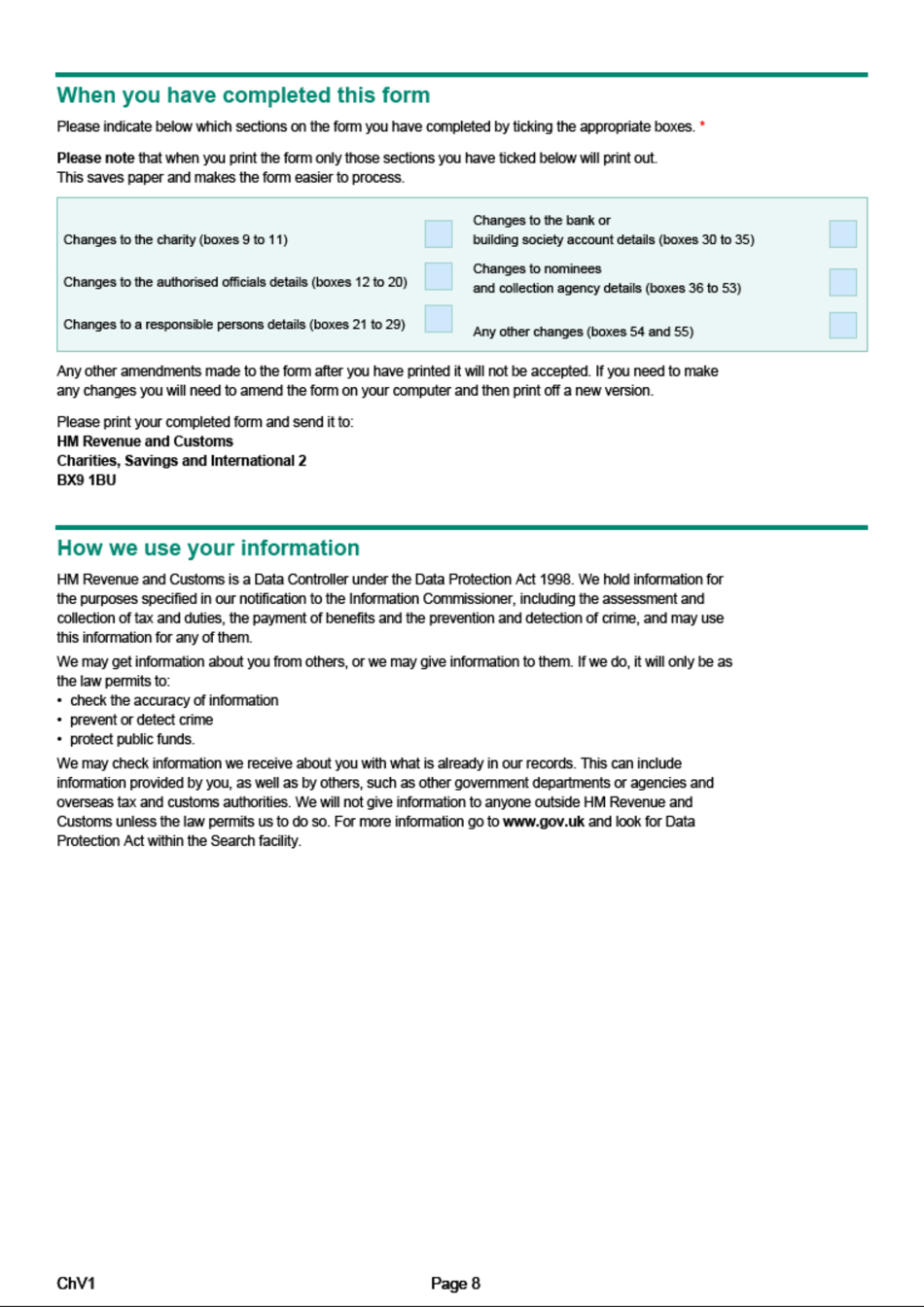Form ChV1 Hmrc Charities Change of Details Form - United Kingdom, Page 8