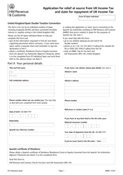 Document preview: Form DT-SPAIN INDIVIDUAL Application for Relief at Source From UK Income Tax and Claim for Repayment of UK Income Tax - United Kingdom
