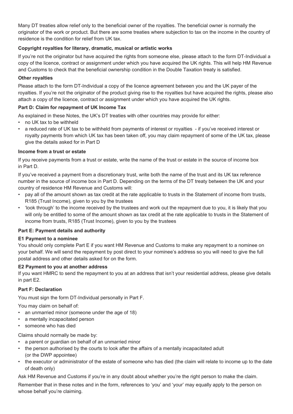 Form DT-INDIVIDUAL Double Taxation Treaty Relief - United Kingdom, Page 10