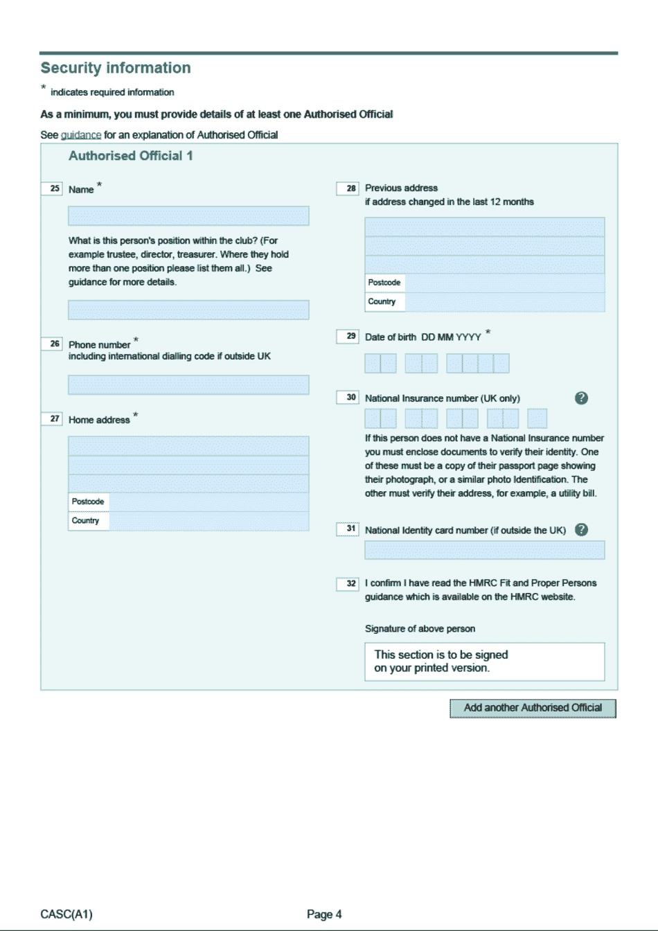 Form A1 Community Amateur Sports Club (CASC) Registration Form - United Kingdom, Page 4