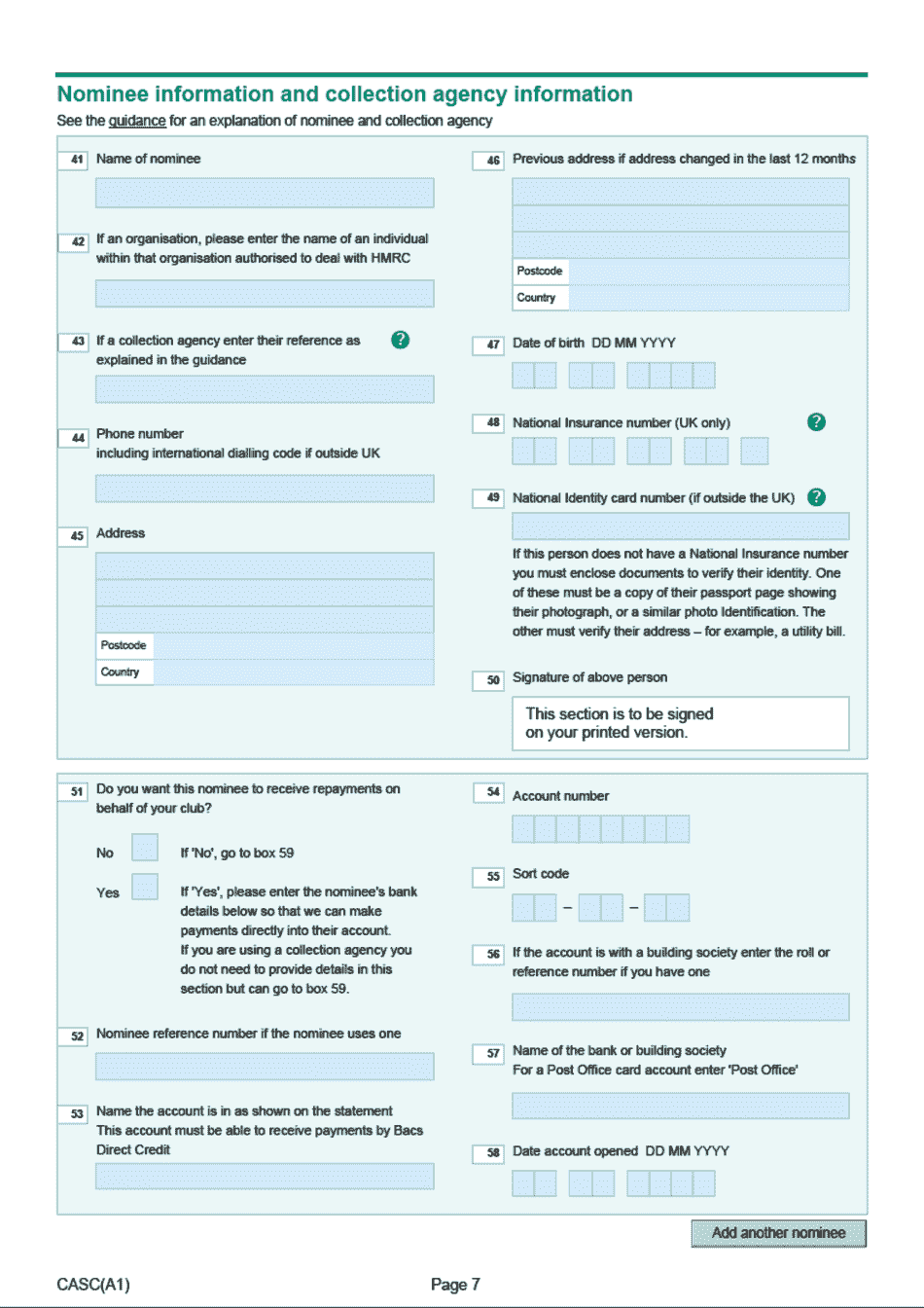 Form A1 Community Amateur Sports Club (CASC) Registration Form - United Kingdom, Page 7