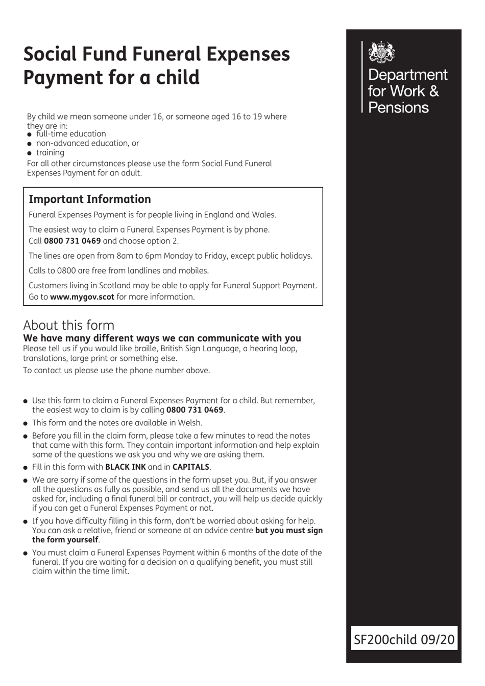 Form SF200 Social Fund Funeral Expenses Payment for a Child - United Kingdom, Page 2