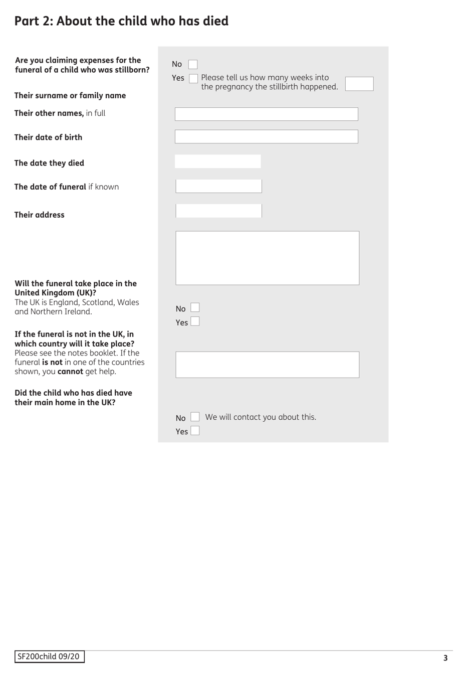 Form SF200 Social Fund Funeral Expenses Payment for a Child - United Kingdom, Page 4