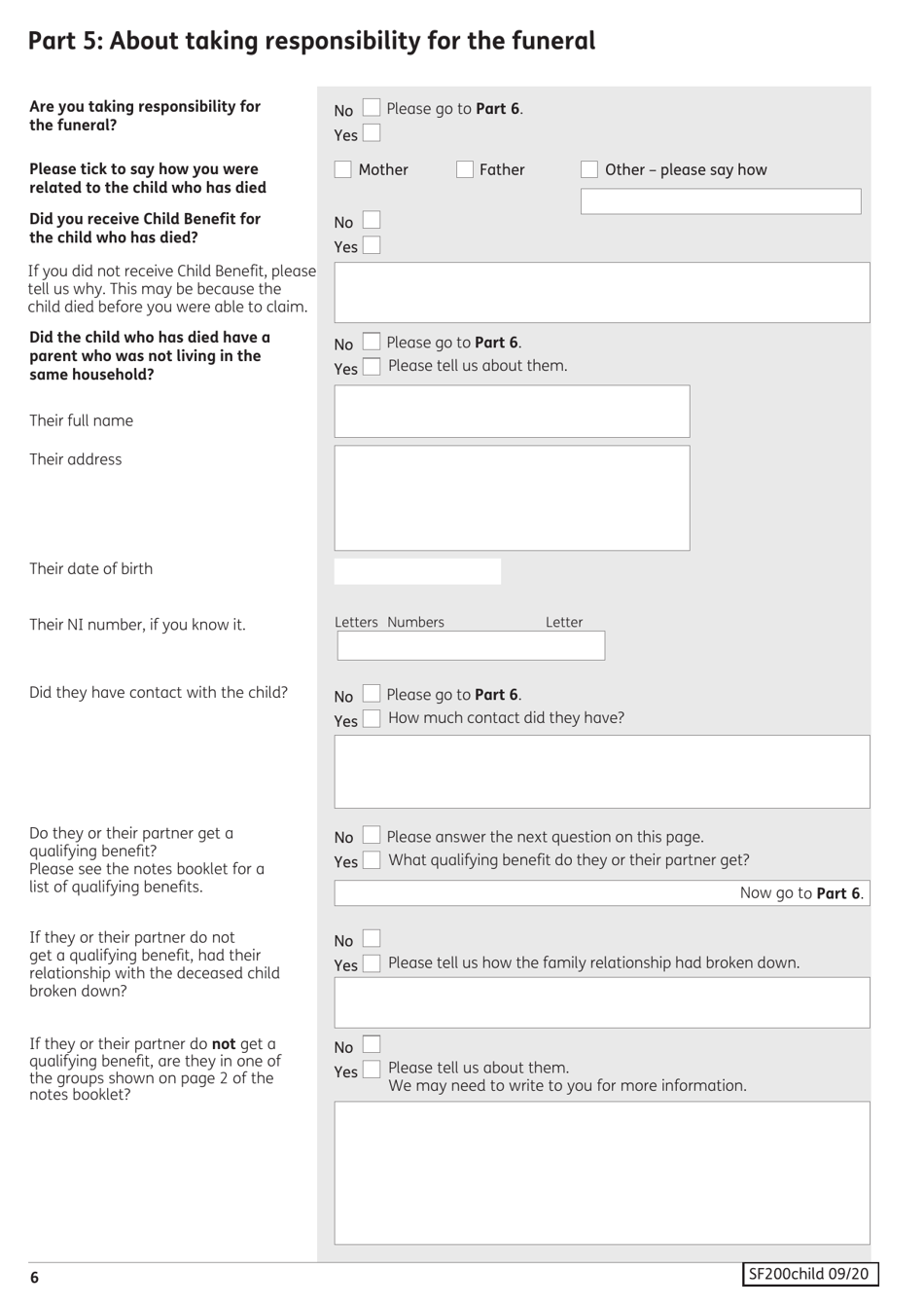 Form SF200 Social Fund Funeral Expenses Payment for a Child - United Kingdom, Page 7