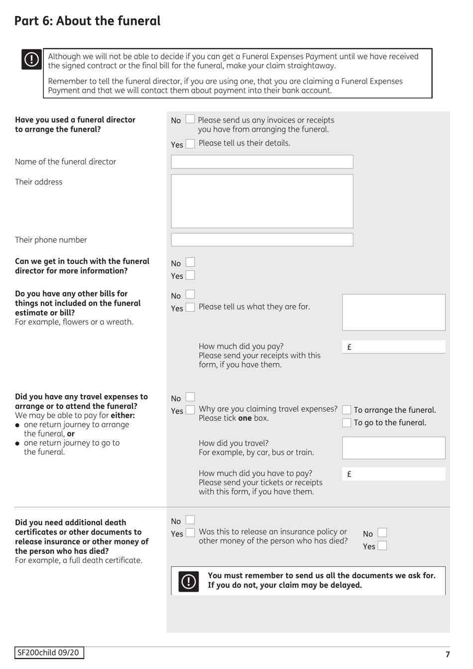 Form SF200 Social Fund Funeral Expenses Payment for a Child - United Kingdom, Page 8