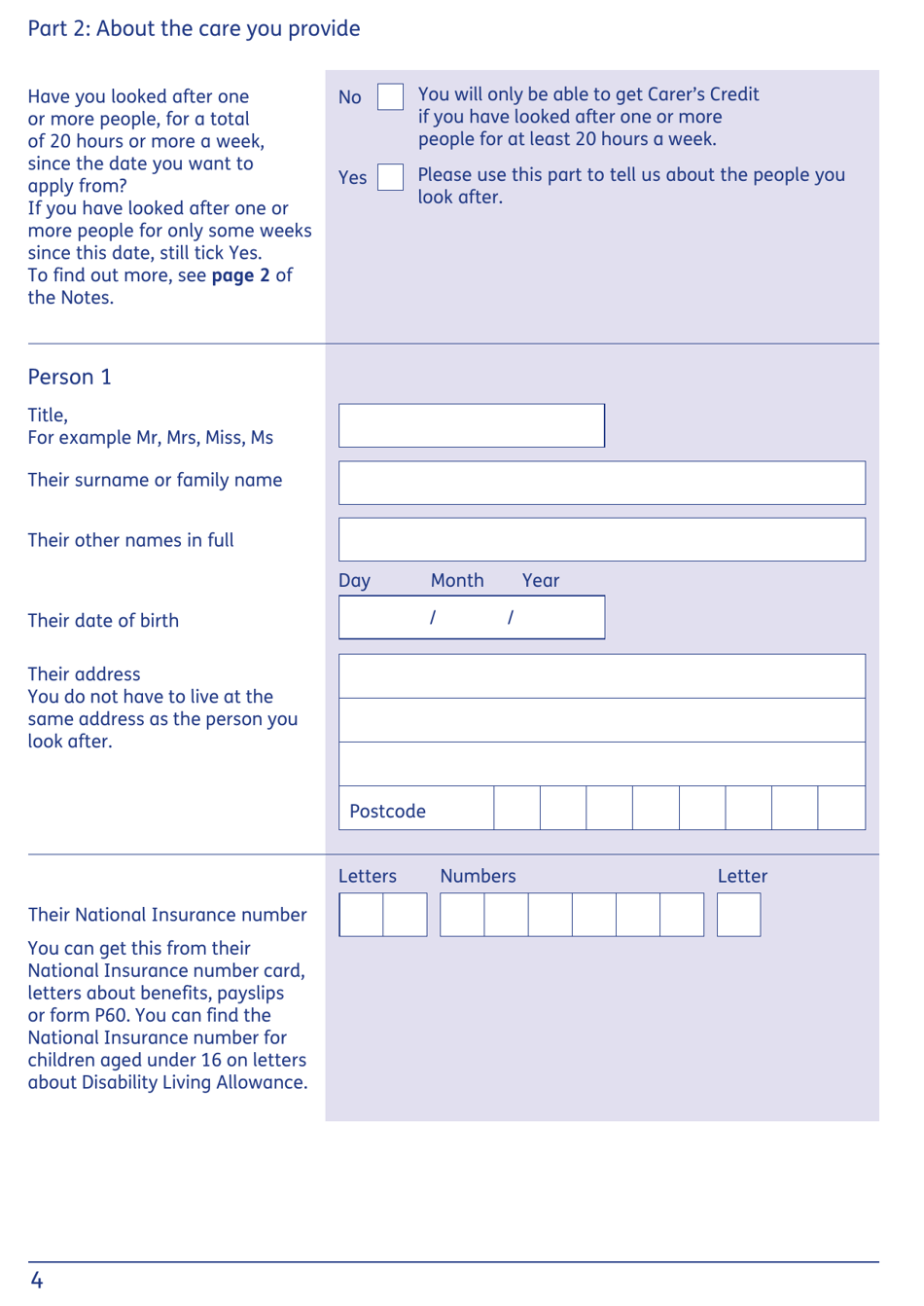 Form CC1 Carers Credit Application Form - United Kingdom, Page 4