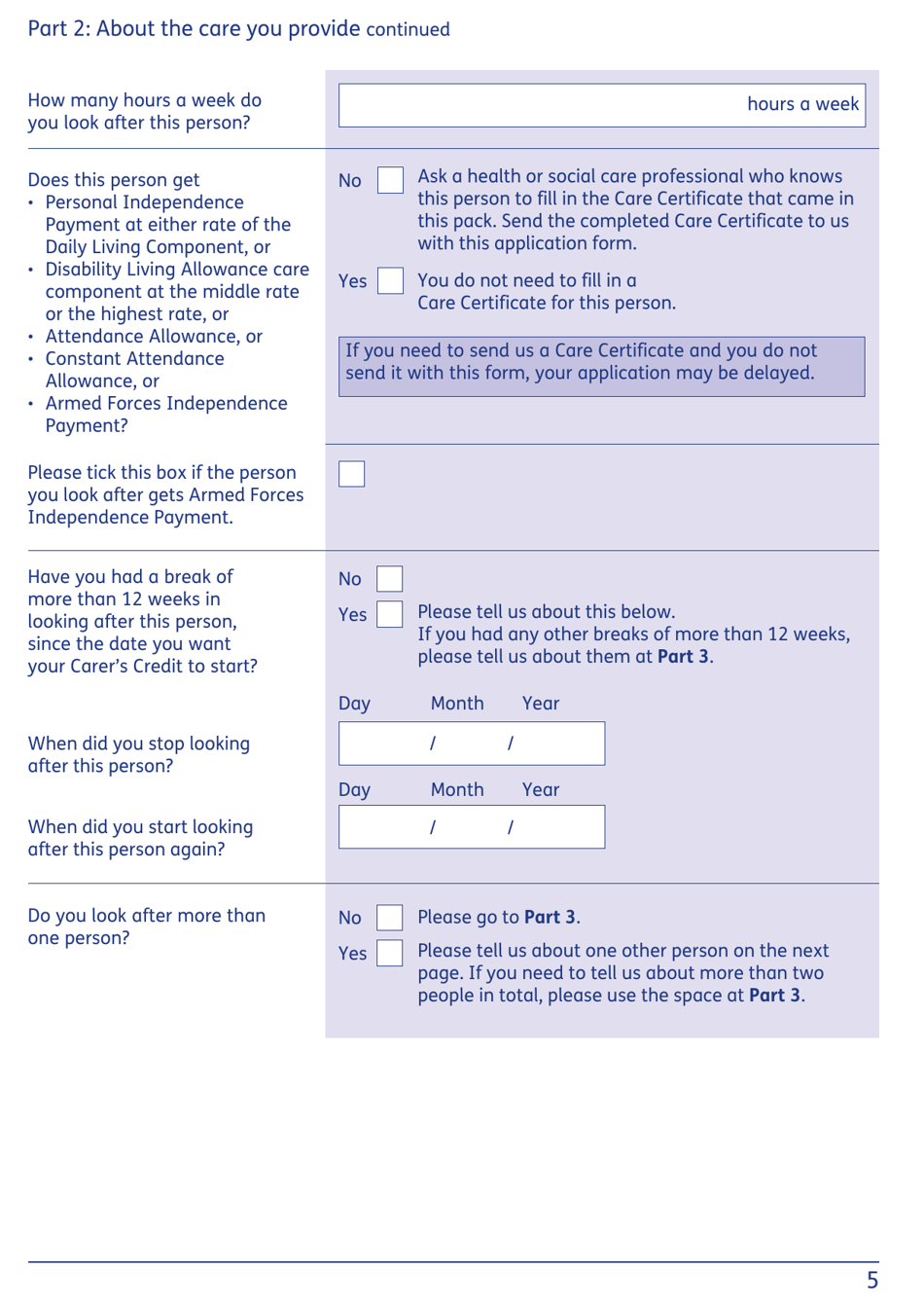 Form CC1 Carers Credit Application Form - United Kingdom, Page 5