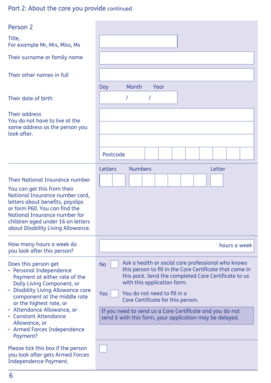Form CC1 Carers Credit Application Form - United Kingdom, Page 6