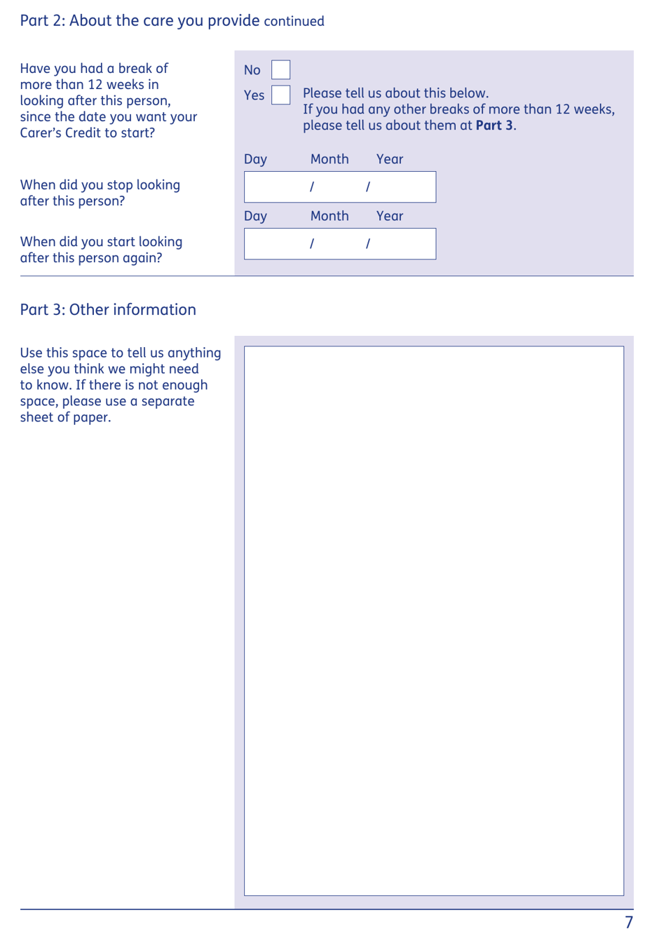 Form CC1 Carers Credit Application Form - United Kingdom, Page 7