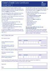 Form CC1 HSCP Carer&#039;s Credit Care Certificate - United Kingdom